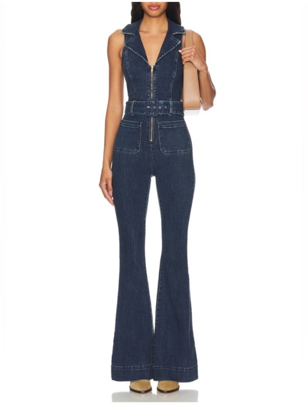 Show Me Your Mumu Jacksonville Dark Wash Denim Jumpsuit with Flared Leg